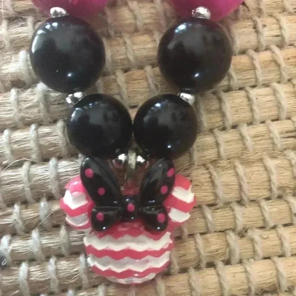 Girls Bubble Gum Bead Necklace with Minnie Mouse